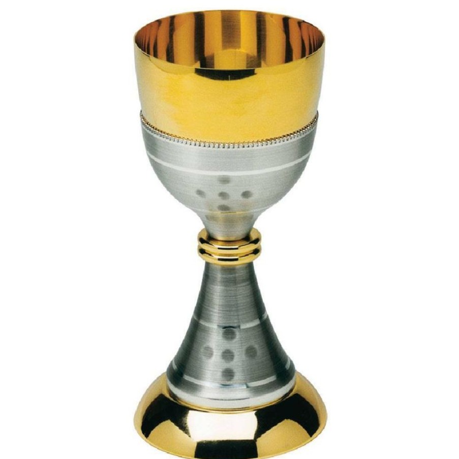 SEA Oggetti Liturgici in Oro e Argento Calice Liturgico H. Cm 18 (7,1 Inch) Finitura Dorata E Argentata In Ottone Martellato Da Altare Messa Sacred Altar Vessels