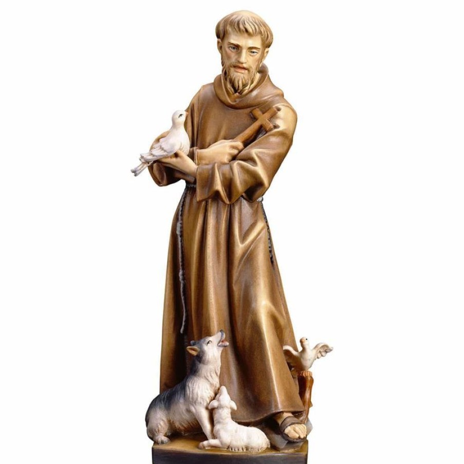 ULPE Sculture Sacre in legno Val Gardena Statua San Francesco D´Assisi Con Animali Cm 60 (23,6 Inch) Dipinta Ad Olio In Legno Val Gardena Cross Pendant