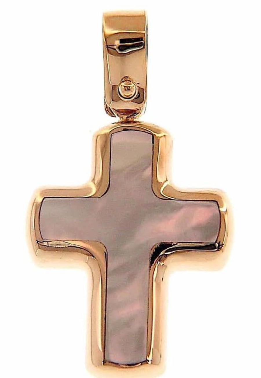 Vaticanum Gioielli in Oro Croce Ciondolo Pendente Moda Gr 1,5 Oro Rosa 18Kt Con Madreperla Bianca Uni Donna Uomo First Communion