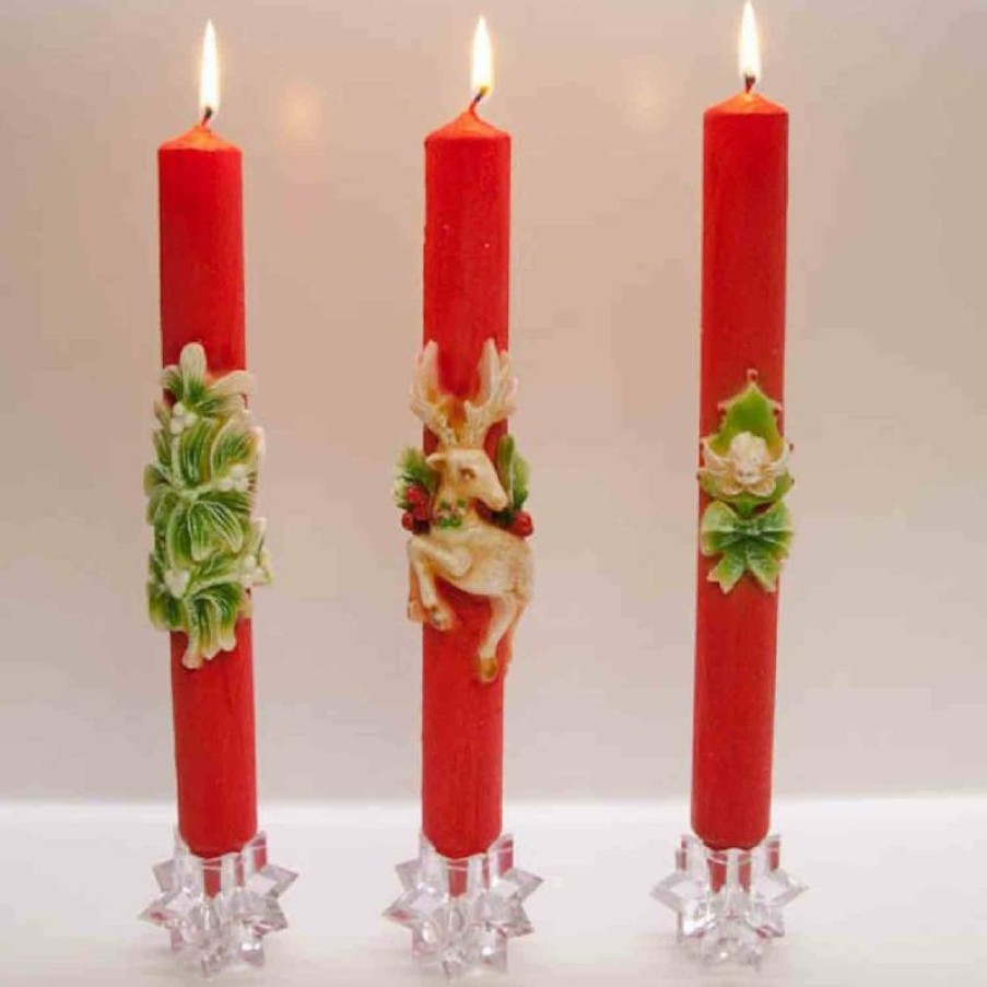 Antica Cereria Italiana - Ceri natalizi Tris Candele Natalizie Decorate Rosse Collectible Nativity Sets & 38 Sizes