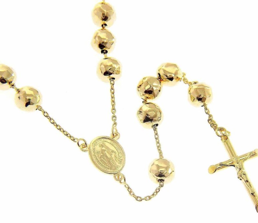 Vaticanum Gioielli in Oro Collana Rosario Lunga Con Medaglia Madonna Miracolosa E Croce Gr 33 Oro Giallo 18Kt Con Sfere Diamantate Da Donna Baptism