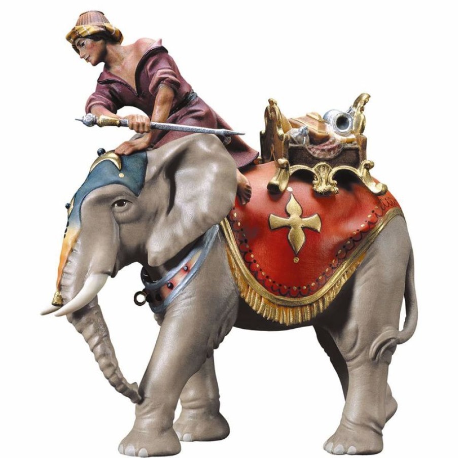 ULPE Wood Art Catalogo Gruppo Elefante Con Sella Gioielli 3 Pezzi Cm 23 (9,1 Inch) Presepe Ulrich Dipinto A Mano Statue Artigianali In Legno Val Gardena Stile Barocco Wall Crucifixes