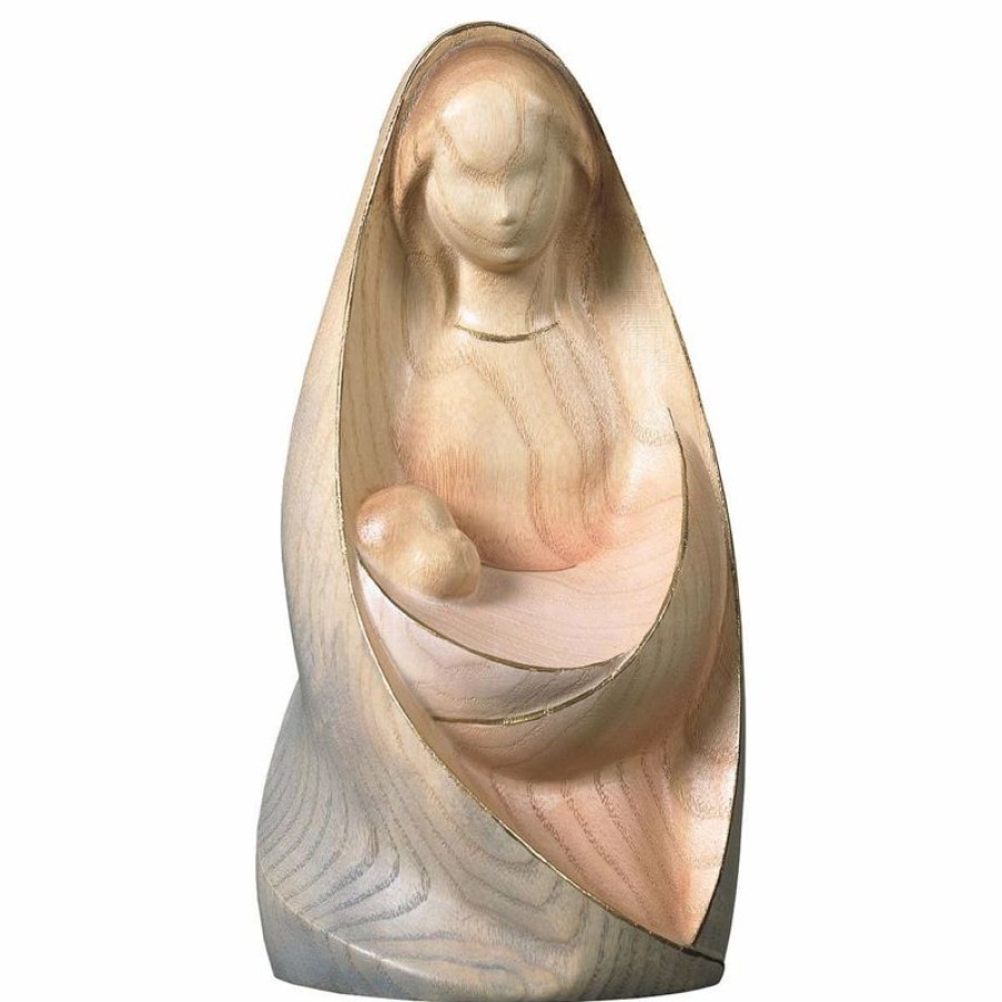 ULPE Sculture Sacre in legno Val Gardena Madonna Della Gioia Seduta Cm 8 (3,1 Inch) Statua In Stile Moderno Dipinta Ad Acquarello In Legno Val Gardena Chain Necklaces