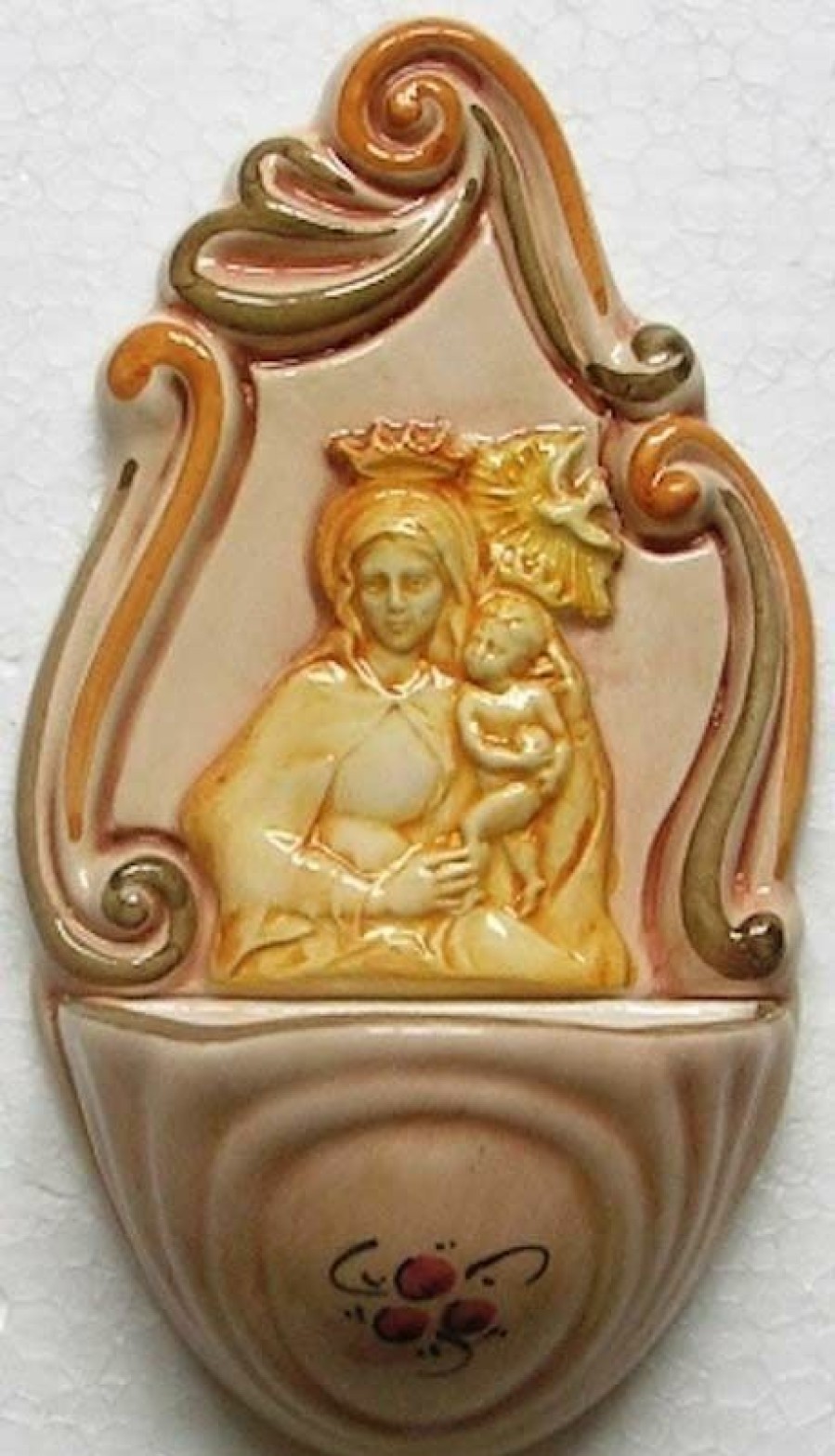 Maioliche Deruta Madonna Con Bambino Acquasantiera Cm 14 (5,5 In) Ceramica Invetriata Dipinta A Mano Sacred & Religious Ceramics