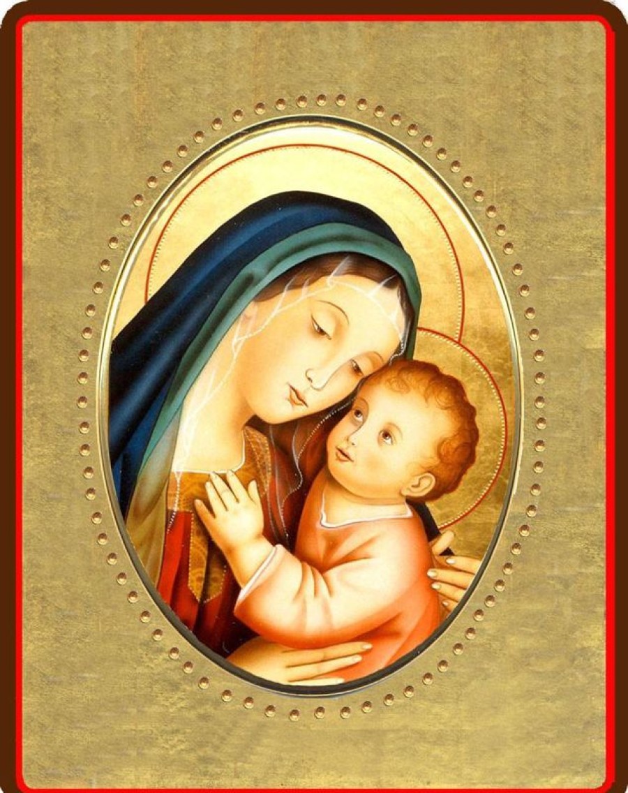 EB Arte Sacra Madonna Con Bambino Icona In Porcellana Su Tavola Dorata Cm 8X10X1,3 (3,15X3,9X0,5 Inch) Da Muro E Da Tavolo Baptism