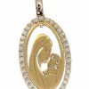 Vaticanum Gioielli in Oro Madonna Con Bambino Con Punti Luce Ciondolo Pendente Ovale Gr 1,8 Bicolore Oro Giallo Bianco 18Kt Con Zirconi Da Donna Italian Rosaries & Made In Italy Jewelry