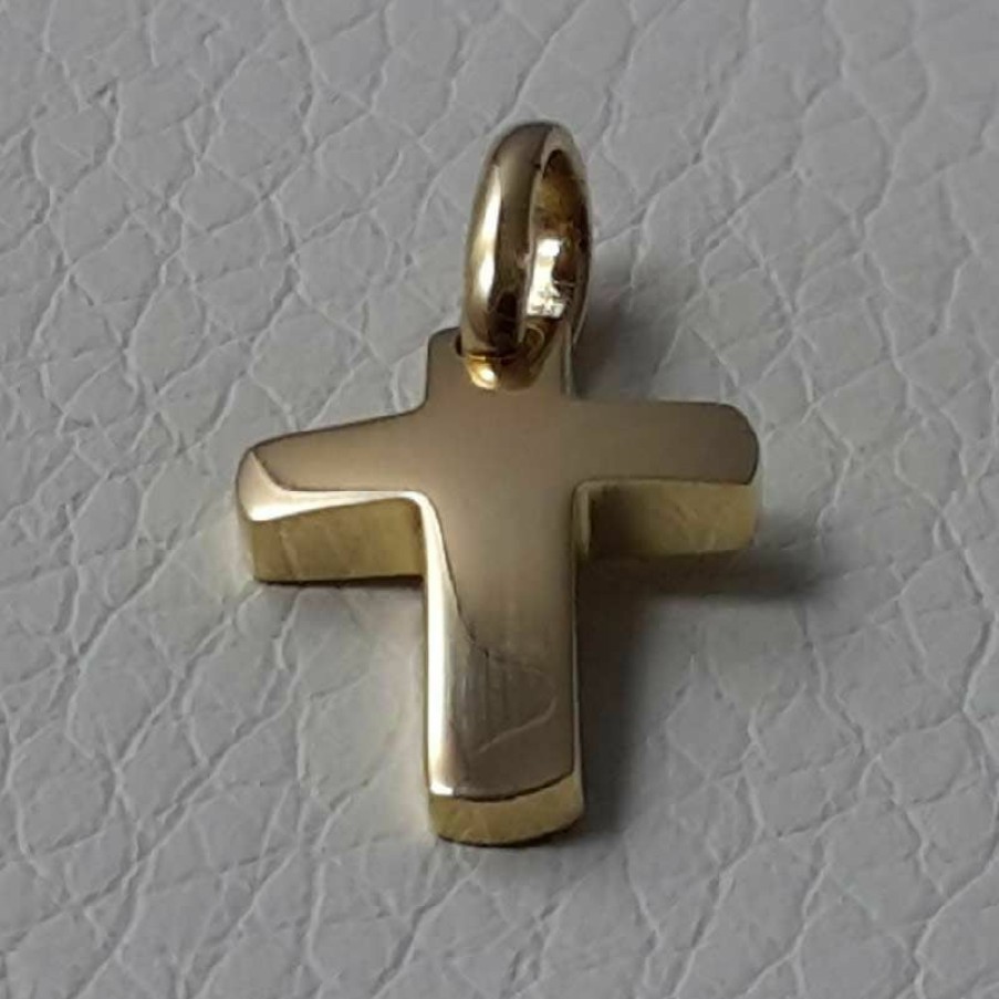 Vaticanum Gioielli in Oro Croce Dritta Bombata Ciondolo Pendente Gr 1,5 Oro Giallo Massiccio 18Kt Uni Donna Uomo First Communion