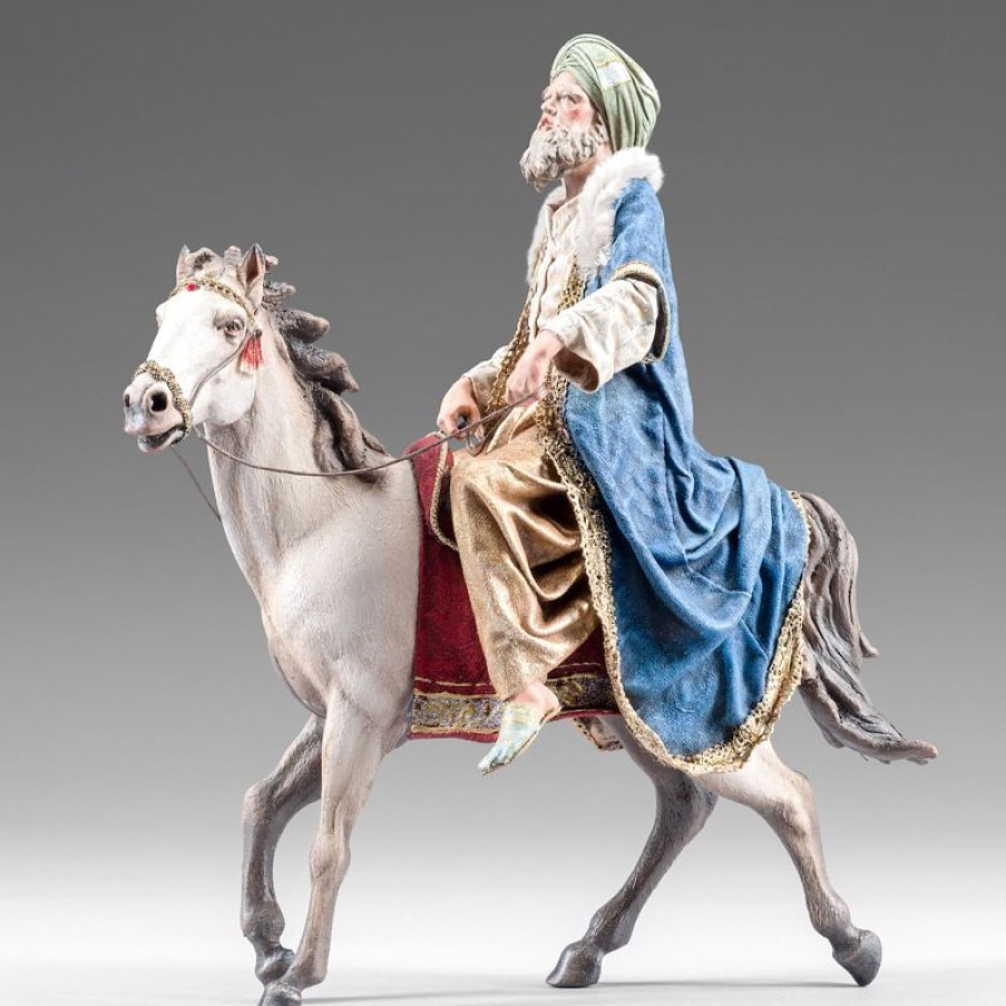 Original Heide Catalogo Re Magio A Cavallo Cm 20 (7,9 Inch) Presepe Vestito Immanuel Stile Orientale Statua In Legno Val Gardena Abiti In Stoffa Wooden Crucifixes