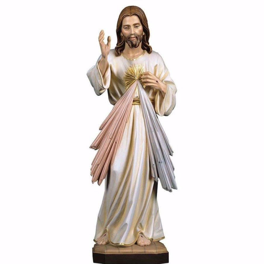 ULPE Sculture Sacre in legno Val Gardena Gesu Cristo Misericordioso Cm 46 (18,1 Inch) Statua Dipinta Ad Olio In Legno Val Gardena Religious & Catholic Medals