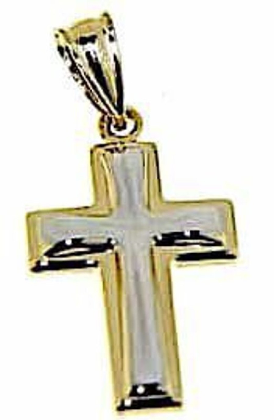 Vaticanum Gioielli in Oro Croce Doppia Moderna Ciondolo Pendente Gr 1,3 Bicolore Oro Giallo Bianco 18Kt A Canna Vuota Uni Donna Uomo First Communion