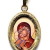 EB Arte Sacra La Vergine Di Vladimir Ciondolo Pendente Ovale Diamantato Mm 19X24 (0,75X0,95 Inch) Argento Placcato Oro E Porcellana Uni Uomo Donna Italian Rosaries & Made In Italy Jewelry