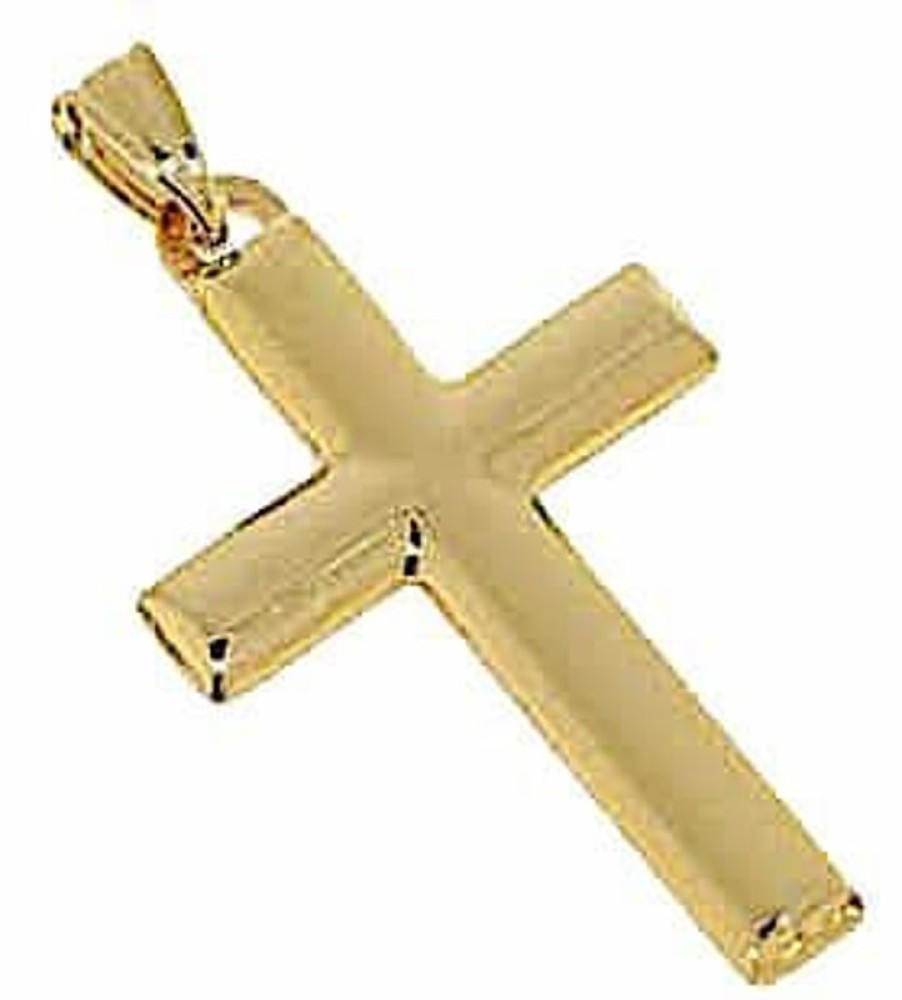 Vaticanum Gioielli in Oro Croce Dritta Bombata Ciondolo Pendente Gr 1,6 Oro Giallo 18Kt A Canna Vuota Uni Donna Uomo First Communion