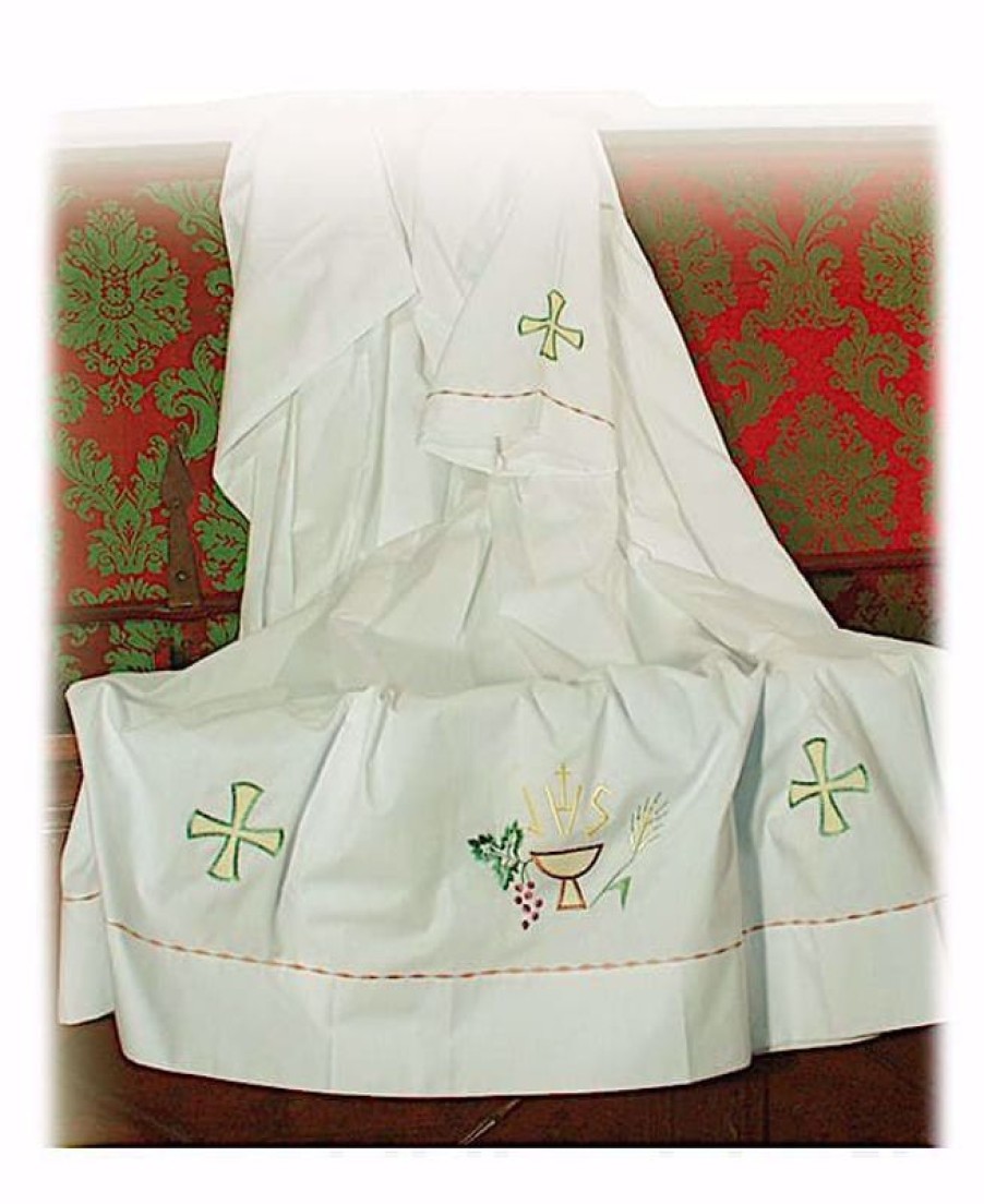 Confezioni e Ricami 1926 - Paramenti Sacri su Misura Su Misura Cotta Liturgica Collo Quadro Ricamo Con Filato Colorato Croce Calice Spighe E Uva Misto Cotone Bianco Catholic Priest & Liturgical Vestments