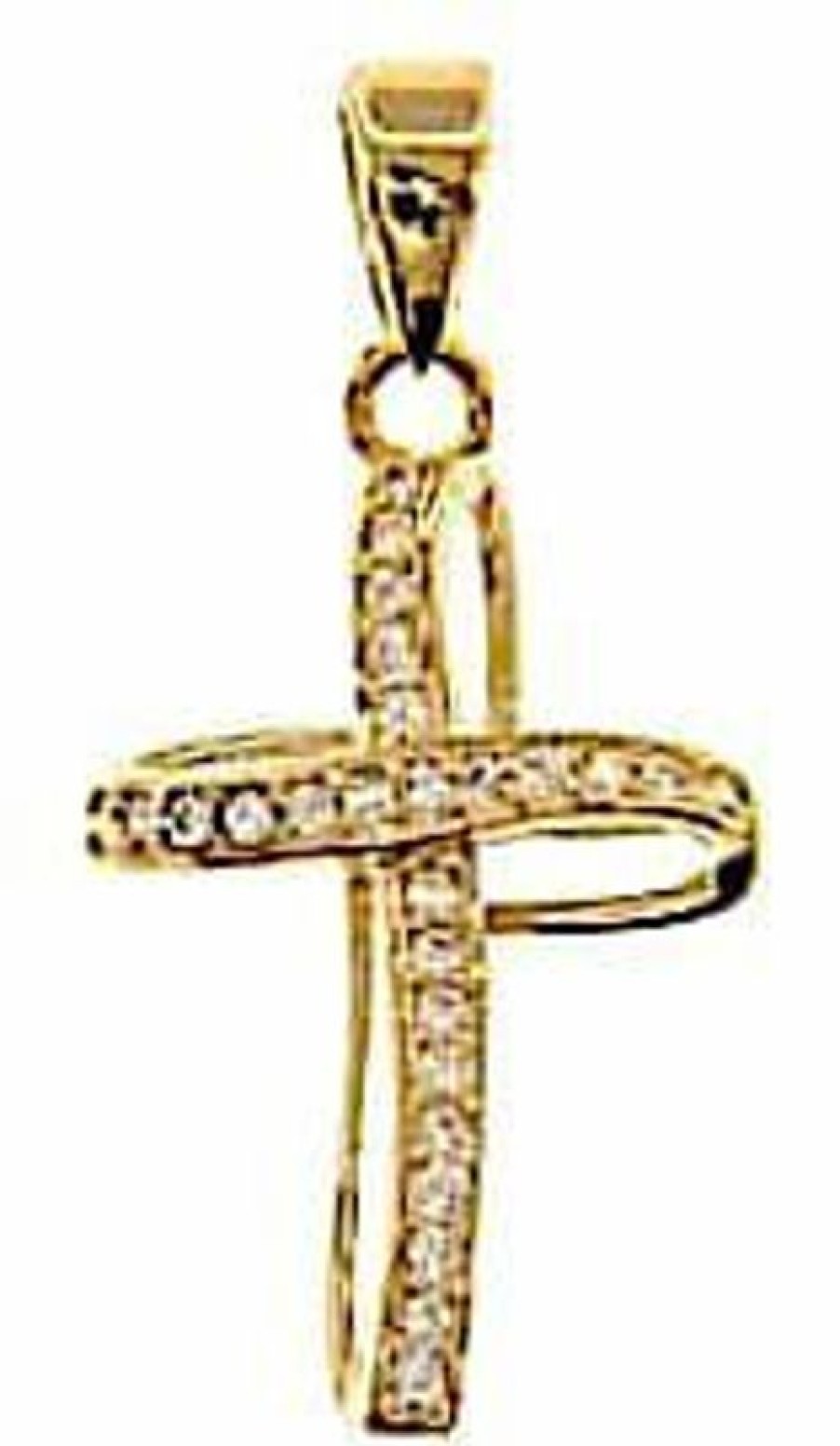 Vaticanum Gioielli in Oro Croce A Nastro Con Punti Luce Ciondolo Pendente Gr 1,25 Oro Giallo 18Kt Con Zirconi Da Donna First Communion