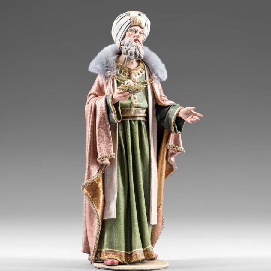 Original Heide Catalogo Melchiorre Re Magio Mulatto In Piedi Cm 20 (7,9 Inch) Presepe Vestito Immanuel Stile Orientale Statua In Legno Val Gardena Abiti In Stoffa Wooden Crucifixes