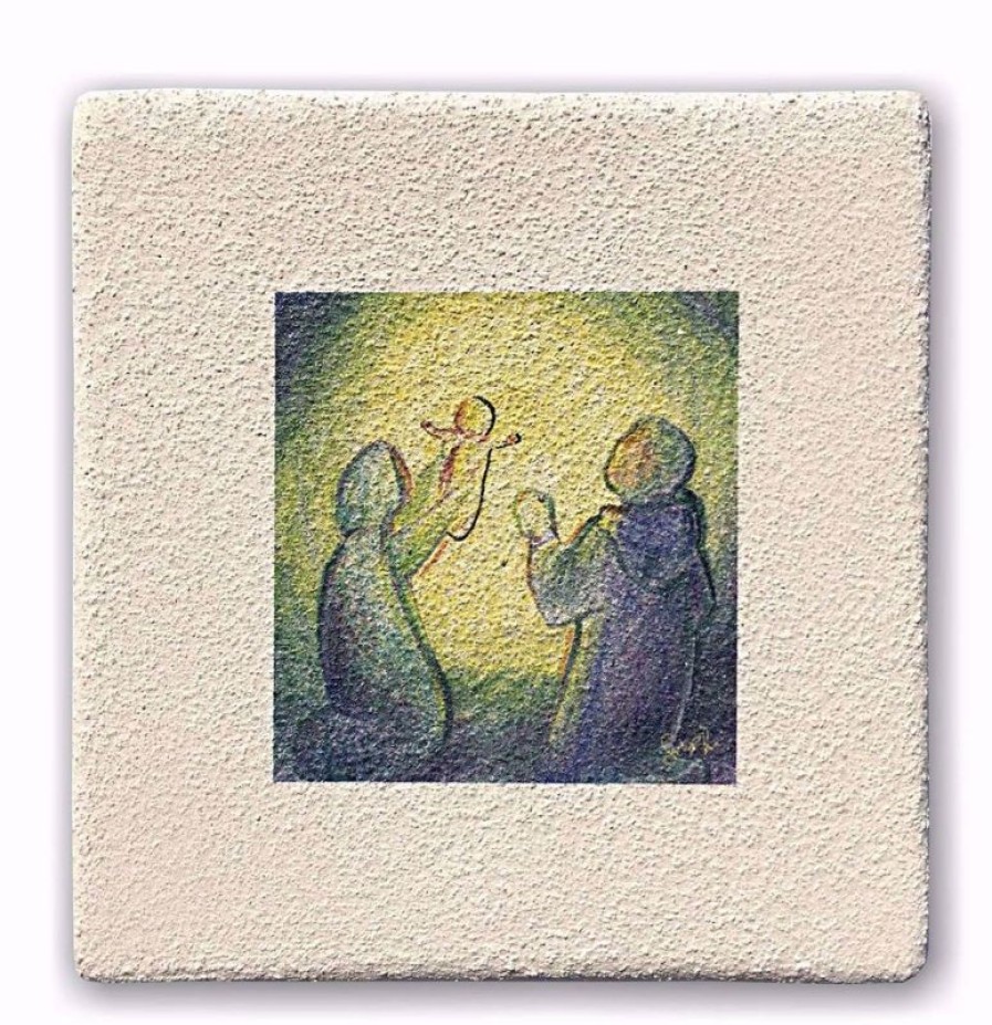 Centro Ave Loppiano Miniatura Natale Sacra Famiglia Cm 10 (3,9 Inch) Quadretto A Pastello In Argilla Refrattaria Bianca Da Parete E Tavolo Ceramica Centro Ave Loppiano Sacred & Religious Ceramics