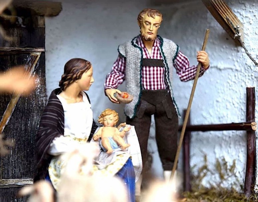 Original Heide Catalogo Bambino Con Agnello Cm 30 (11,8 Inch) Presepe Vestito Hannah Alpin Statua In Legno Val Gardena Abiti In Tessuto Wall Crucifixes