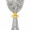 MAS Arredi sacri in Oro e Argento Calice Liturgico H. Cm 20,5 (8,1 Inch) Tralci D\\\\\\\\'Uva In Ottone Cesellato Da Altare Per Vino Da Messa Sacred Altar Vessels