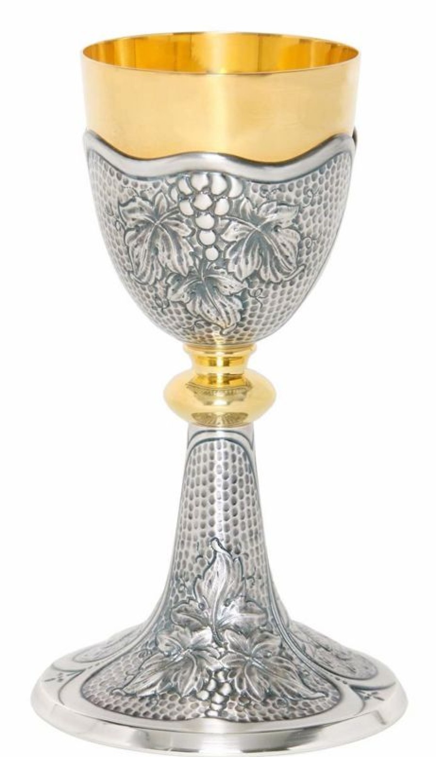 MAS Arredi sacri in Oro e Argento Calice Liturgico H. Cm 20,5 (8,1 Inch) Tralci D\\\\\\\\'Uva In Ottone Cesellato Da Altare Per Vino Da Messa Sacred Altar Vessels