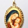 EB Arte Sacra Madonna Del Buon Consiglio Ciondolo Pendente Ovale A Corona Mm 24X30 (0,94X1,18 Inch) Argento Placcato Oro E Porcellana Da Donna Italian Rosaries & Made In Italy Jewelry