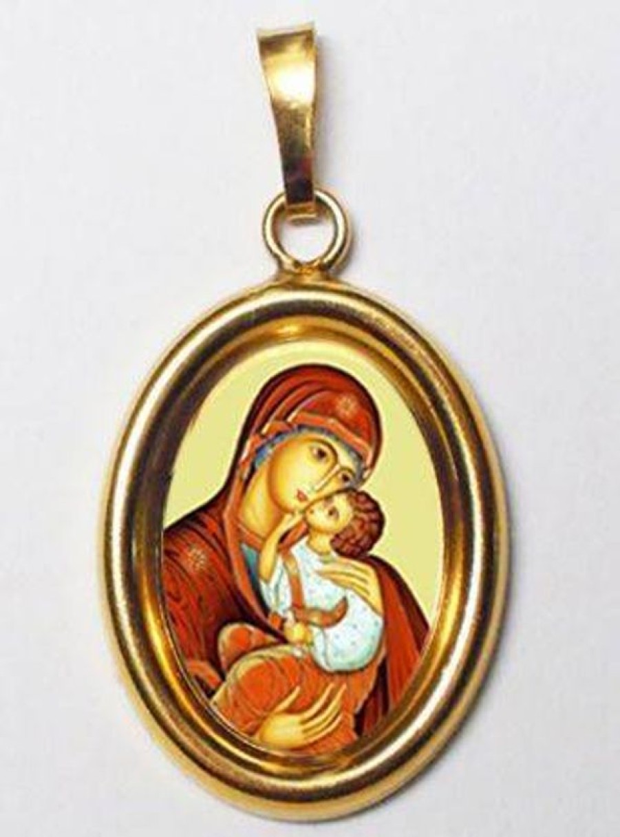 EB Arte Sacra Madonna Dell\\\\\\\\' Incarnazione Ciondolo Pendente Ovale Mm 19X24 (0,75X0,95 Inch) Argento Placcato Oro E Porcellana Uni Uomo Donna Italian Rosaries & Made In Italy Jewelry