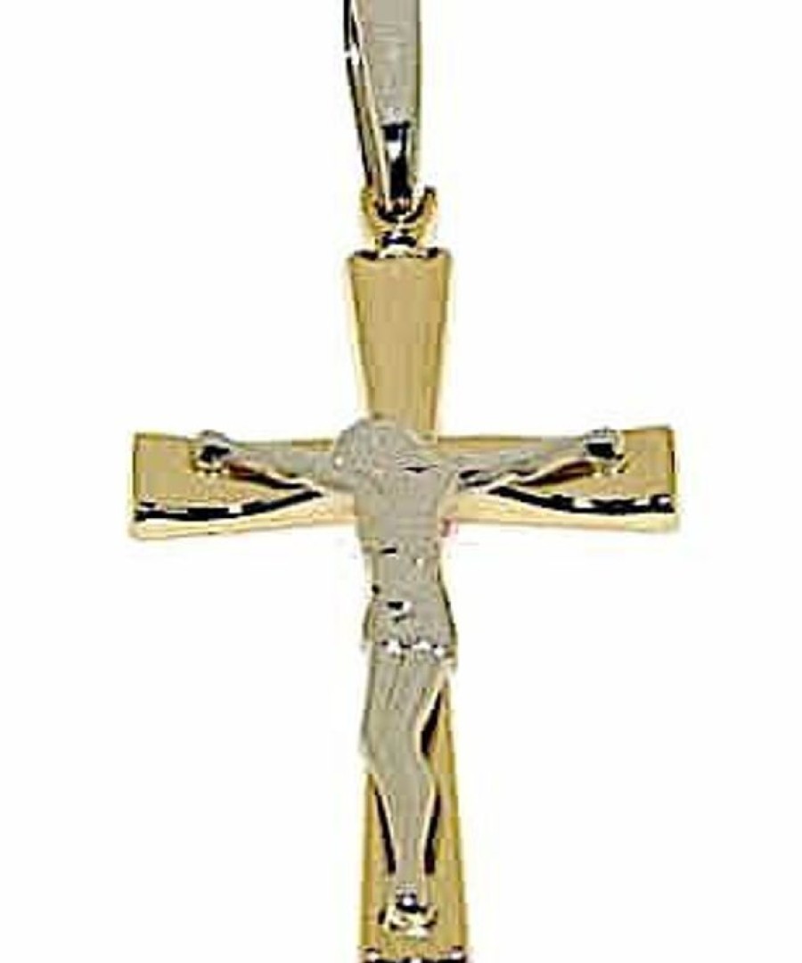 Vaticanum Gioielli in Oro Croce Moderna Con Corpo Di Cristo Ciondolo Pendente Gr 5 Bicolore Oro Giallo Bianco 18Kt A Canna Vuota Uni Donna Uomo Confirmation