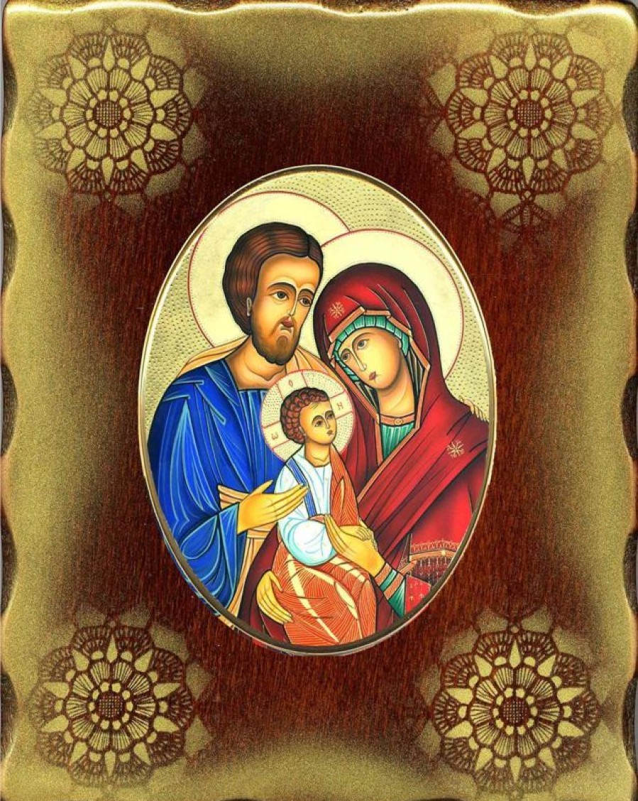 EB Arte Sacra Sacra Famiglia Icona In Porcellana Su Tavola Dorata Cm 15X20X2,5 (5,9X7,9X1,0 Inch) Da Muro E Da Tavolo Collectible Nativity Sets & 38 Sizes