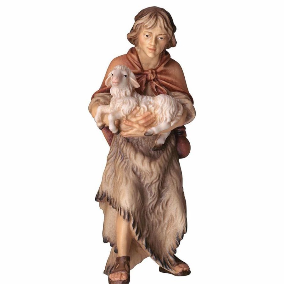 ULPE Wood Art Catalogo Pastore Con Agnello Cm 23 (9,1 Inch) Presepe Ulrich Dipinto A Mano Statua Artigianale In Legno Val Gardena Stile Barocco Wall Crucifixes