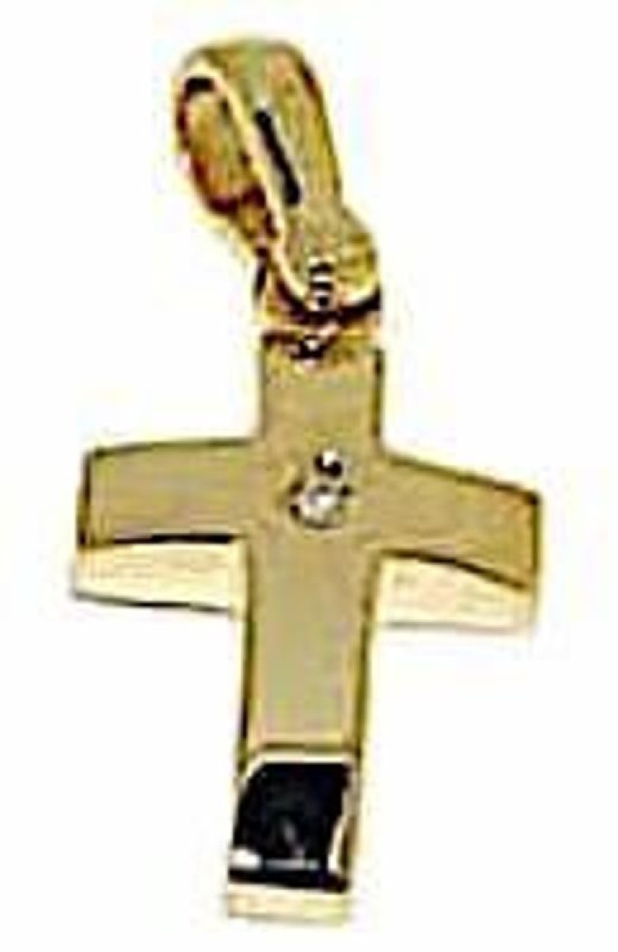 Vaticanum Gioielli in Oro Croce Bombata Liscia Ciondolo Pendente Gr 2,2 Oro Giallo 18Kt Con Brillante Da Donna First Communion