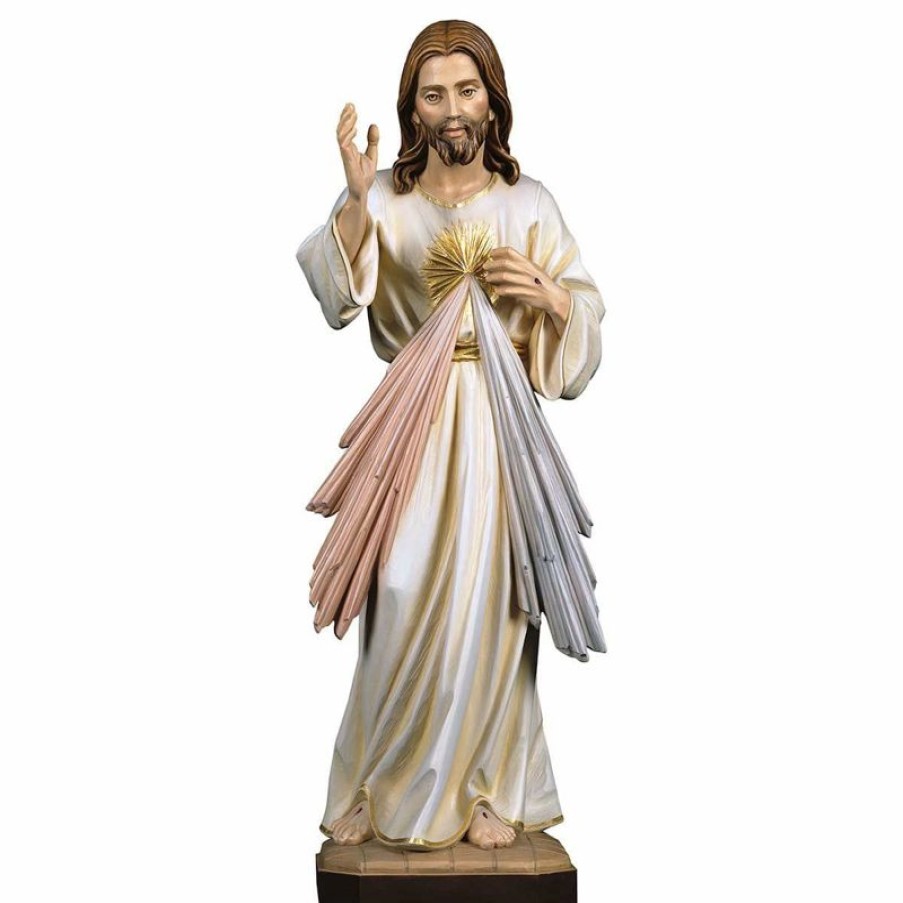 ULPE Sculture Sacre in legno Val Gardena Gesu Cristo Misericordioso Cm 18 (7,1 Inch) Statua Dipinta Ad Olio In Legno Val Gardena Religious & Catholic Medals