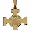 Vaticanum Gioielli in Oro Croce Quadrata Con Medaglia San Benedetto Sulla Roccia Ciondolo Pendente Gr 3,5 Oro Giallo Massiccio 18Kt Uni Donna Uomo First Communion