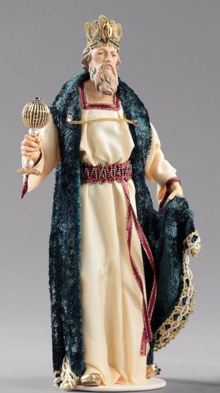 Original Heide Catalogo Gaspare Re Magio Bianco Cm 20 (7,9 Inch) Presepe Vestito Hannah Alpin Statua In Legno Val Gardena Abiti In Tessuto Wooden Crucifixes