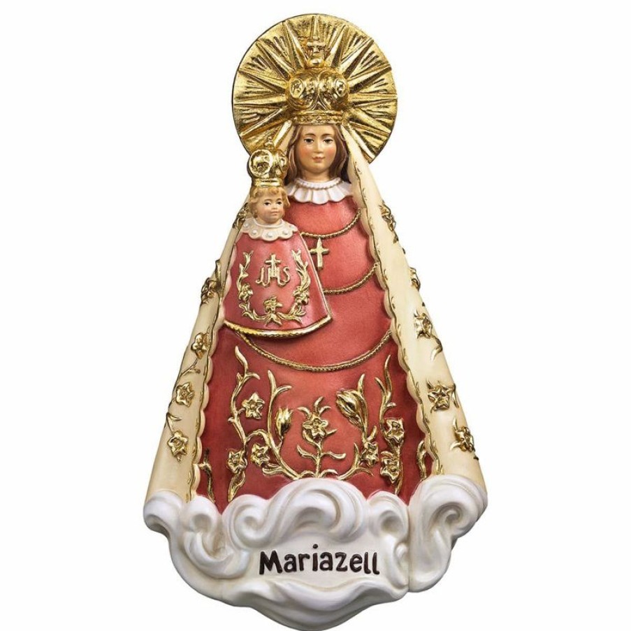 ULPE Sculture Sacre in legno Val Gardena Madonna Di Mariazell Cm 30 (11,8 Inch) Statua Da Parete Dipinta Ad Olio In Legno Val Gardena Religious & Catholic Necklaces