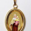 EB Arte Sacra Madonna Del Carmelo Ciondolo Pendente Ovale Mm 19X24 (0,75X0,95 Inch) Argento Placcato Oro E Porcellana Uni Uomo Donna Confirmation