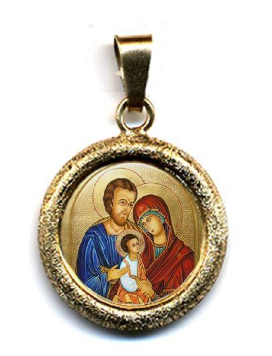 EB Arte Sacra Sacra Famiglia Ciondolo Pendente Tondo Diamantato Diam Mm 19 (0,75 Inch) Argento Placcato Oro E Porcellana Uni Uomo Donna Collectible Nativity Sets & 38 Sizes