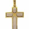 Vaticanum Gioielli in Oro Croce Dritta Con Inserti Ciondolo Pendente Gr 8,7 Bicolore Oro Massiccio Giallo Bianco 18Kt Uni Donna Uomo First Communion