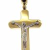 Vaticanum Gioielli in Oro Croce Stondata Con Corpo Di Cristo Ciondolo Pendente Gr 9 Bicolore Oro Massiccio Giallo Bianco 18Kt Uni Donna Uomo Confirmation