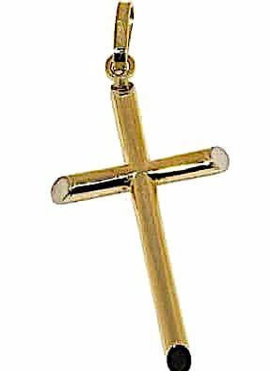 Vaticanum Gioielli in Oro Croce Dritta Semplice Scalpello Ciondolo Pendente Gr 1,8 Oro Giallo 18Kt A Canna Vuota Uni Donna Uomo Confirmation