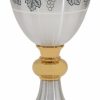 MAS Arredi sacri in Oro e Argento Calice Liturgico H. Cm 19 (7,5 Inch) Con Nodo Tralci D'Uva In Ottone Bicolore Cesellato Argento Da Altare Per Vino Da Messa Sacred Altar Vessels