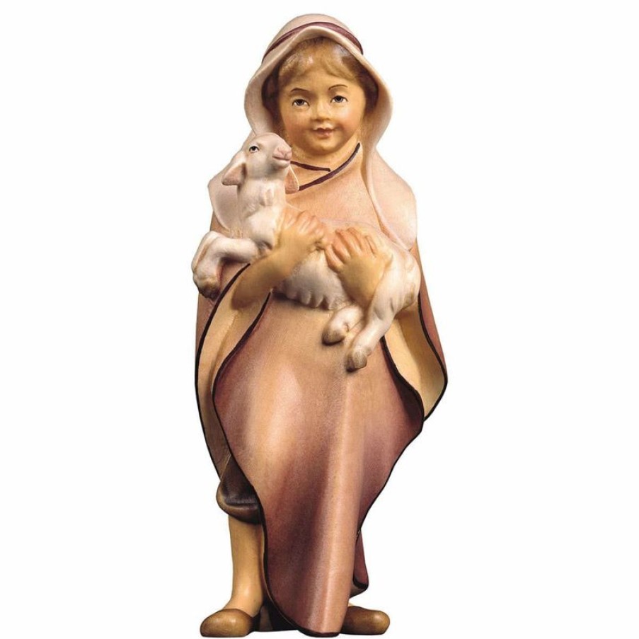 ULPE Wood Art Catalogo Bambino Con Agnello Cm 10 (3,9 Inch) Presepe Cometa Dipinto A Mano Statua Artigianale In Legno Val Gardena Stile Arabo Tradizionale Wall Crucifixes