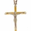 Vaticanum Gioielli in Oro Croce Cilindrica Con Corpo Di Cristo Scalpello Ciondolo Pendente Gr 4 Bicolore Oro Giallo Bianco 18Kt A Canna Vuota Uni Donna Uomo First Communion