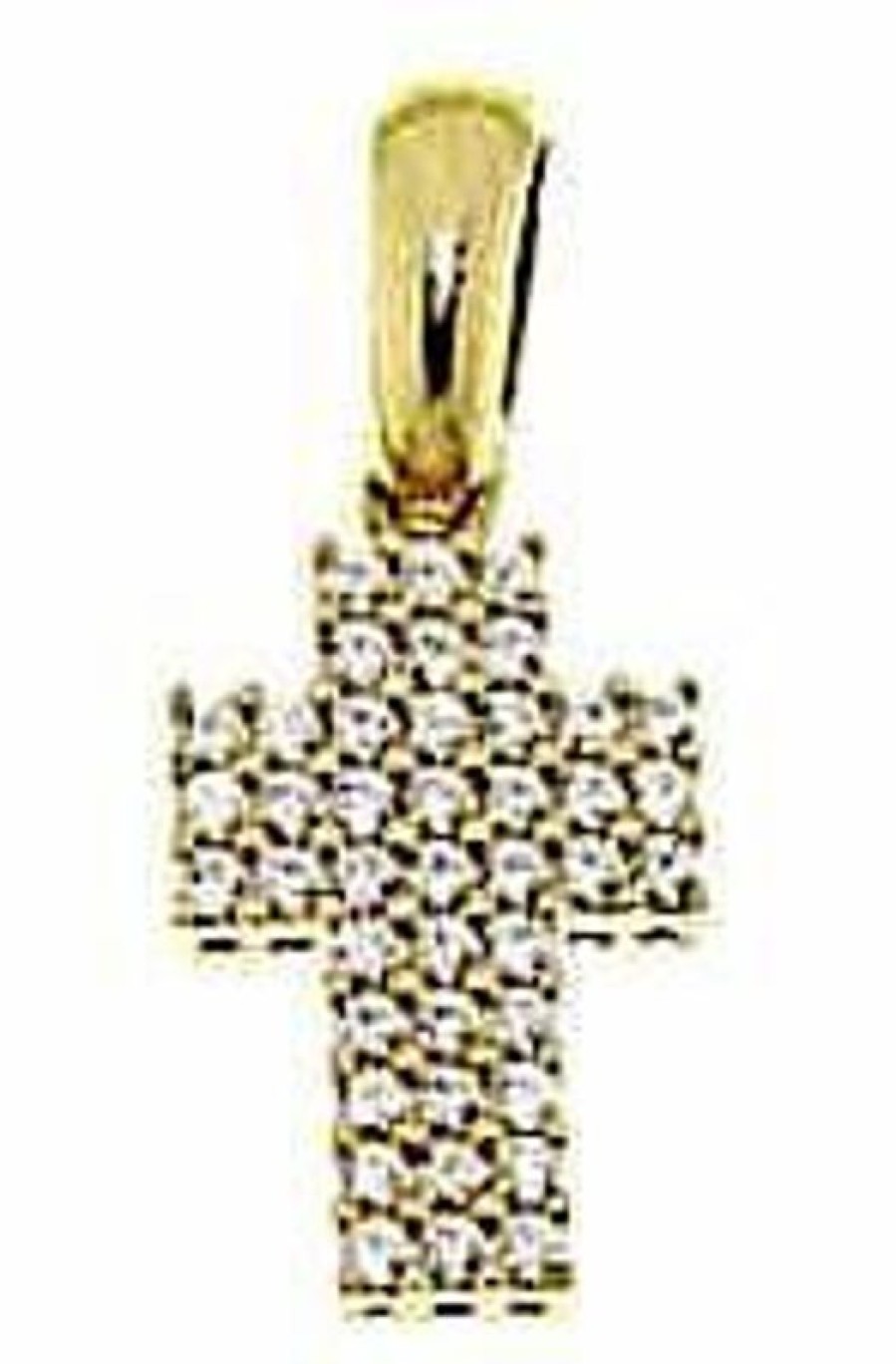 Vaticanum Gioielli in Oro Croce Dritta Con Punti Luce Ciondolo Pendente Gr 1,9 Oro Giallo 18Kt Con Zirconi Da Donna First Communion