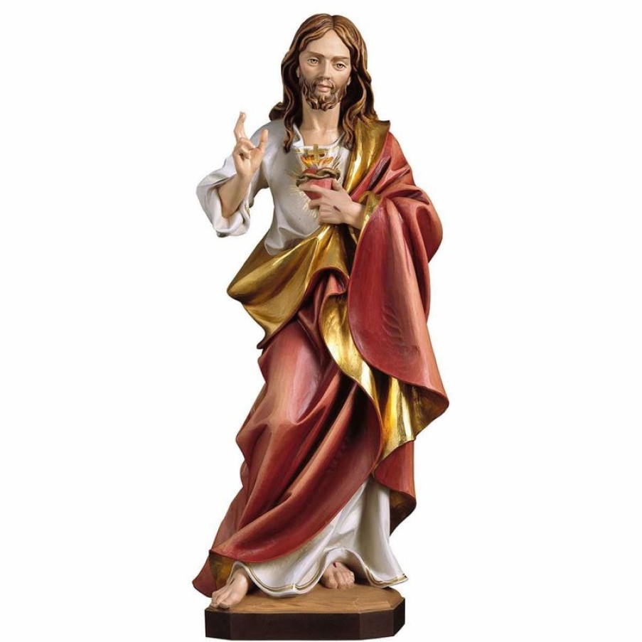 ULPE Sculture Sacre in legno Val Gardena Sacro Cuore Di Gesu Cm 140 (55,1 Inch) Statua Dipinta Ad Olio In Legno Val Gardena Religious & Catholic Medals