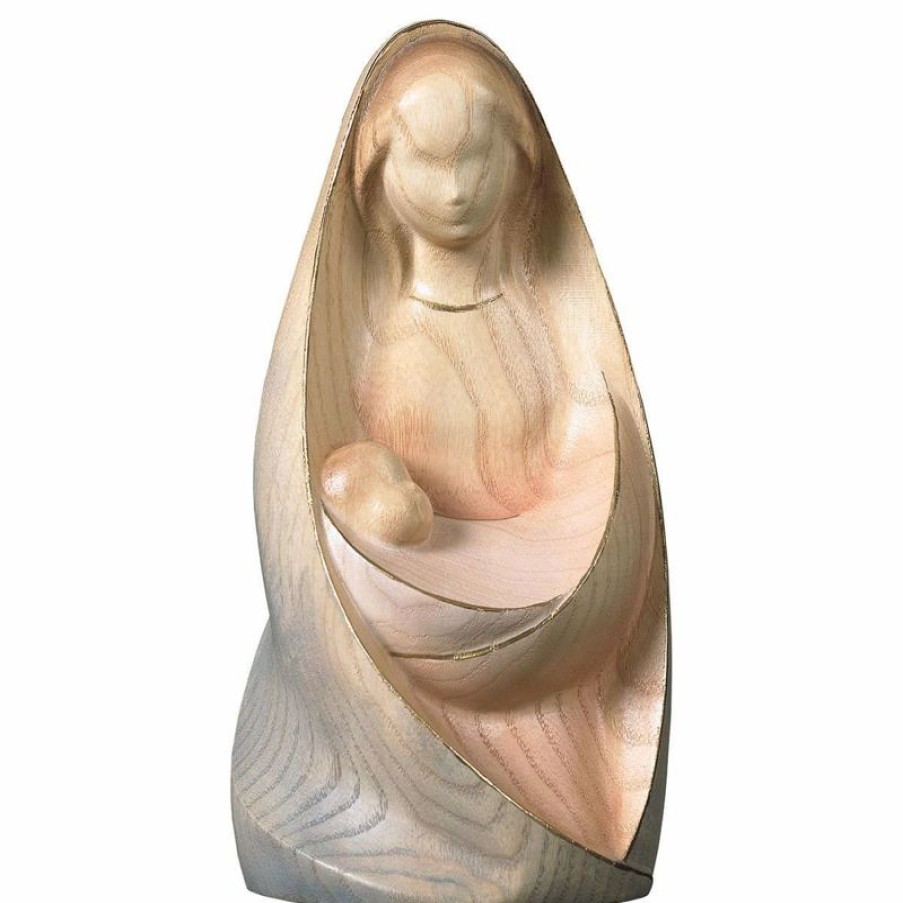 ULPE Sculture Sacre in legno Val Gardena Madonna Della Gioia Seduta Cm 23 (9,1 Inch) Statua In Stile Moderno Dipinta Ad Acquarello In Legno Val Gardena Chain Necklaces