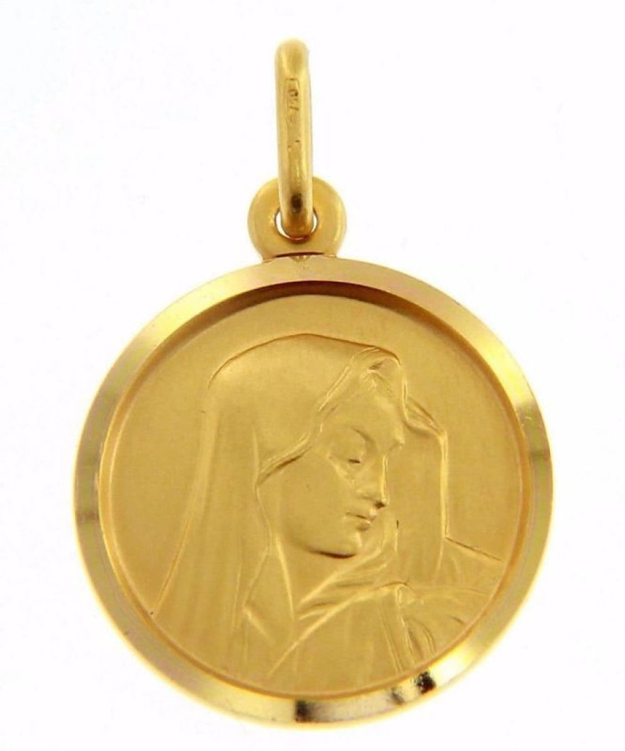 Vaticanum Gioielli in Oro Vergine Maria Madonna Addolorata Medaglia Sacra Pendente Tonda Conio Gr 3,4 Oro Giallo 18Kt Da Donna Confirmation