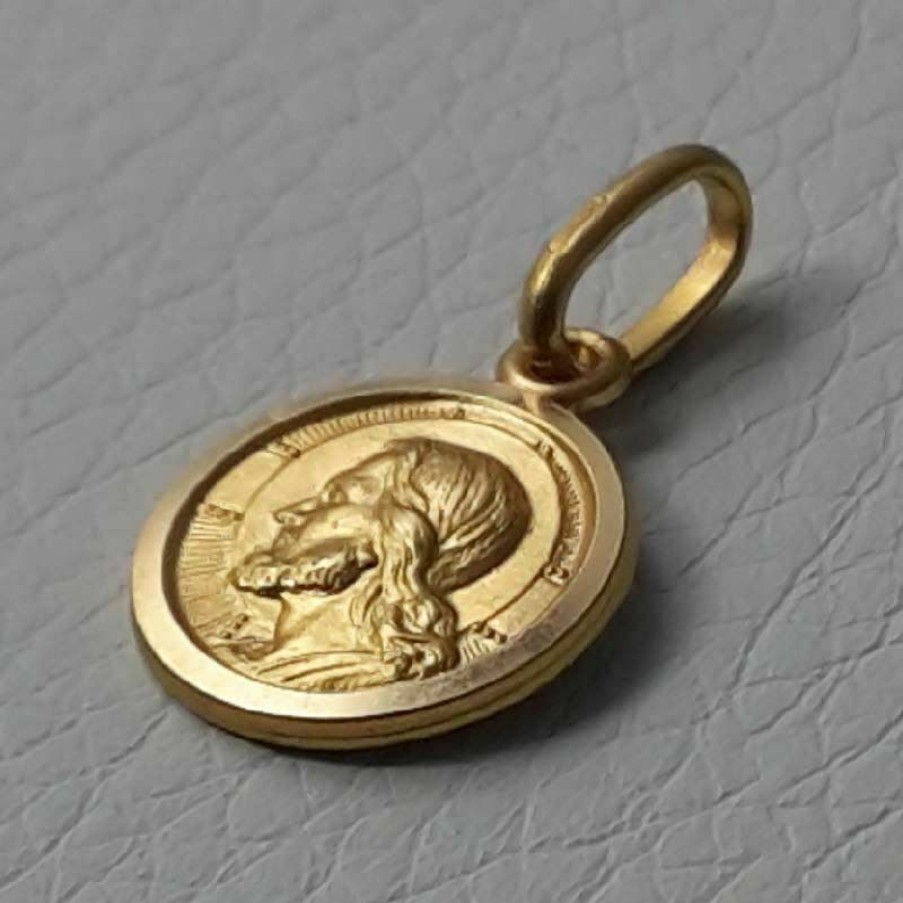 Vaticanum Gioielli in Oro Gesu Cristo Redentore E Preghiera Dio Ti Protegga Medaglia Sacra Pendente Tonda Conio Gr 1,5 Oro Giallo 18Kt Con Bordo Liscio Da Uomo First Communion