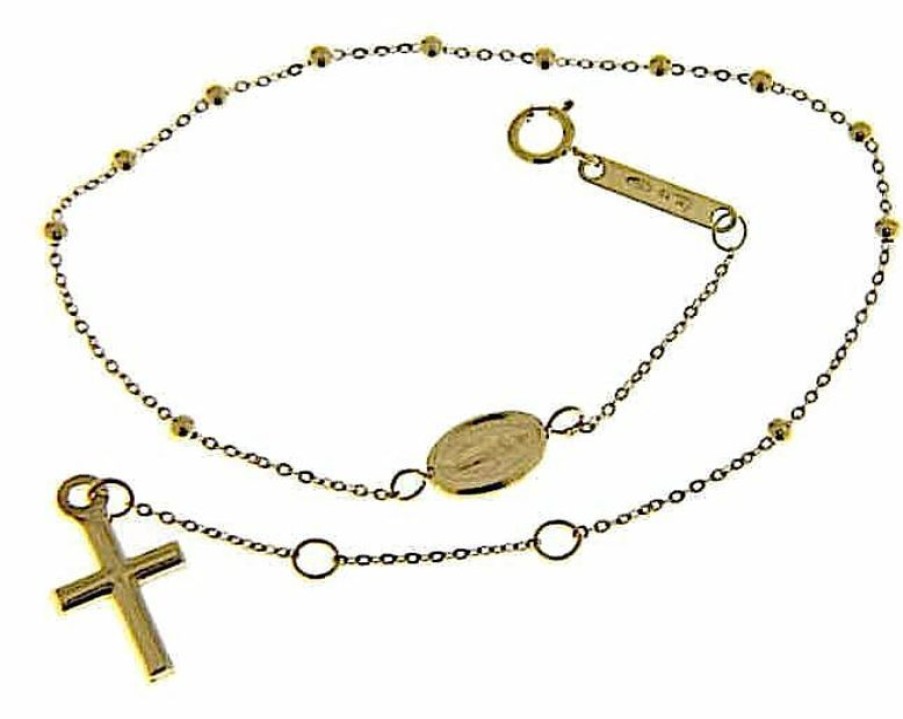 Vaticanum Gioielli in Oro Bracciale Rosario Con Medaglia Madonna Miracolosa E Croce Gr 1,4 Oro Giallo 18Kt Con Sfere Lisce Uni Donna Uomo Baptism