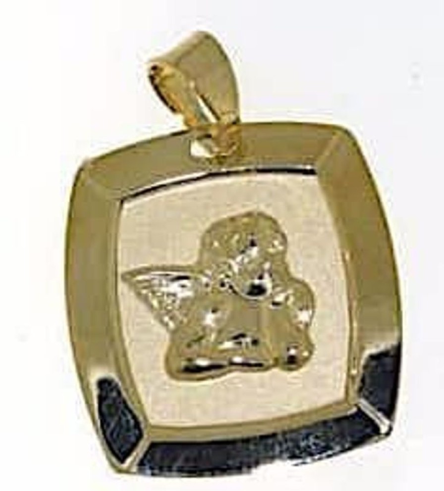 Vaticanum Gioielli in Oro Angelo Di Raffaello Medaglia Sacra Pendente Quadrata Gr 1,3 Oro Giallo 18Kt Donna Bimba Bimbo Baptism