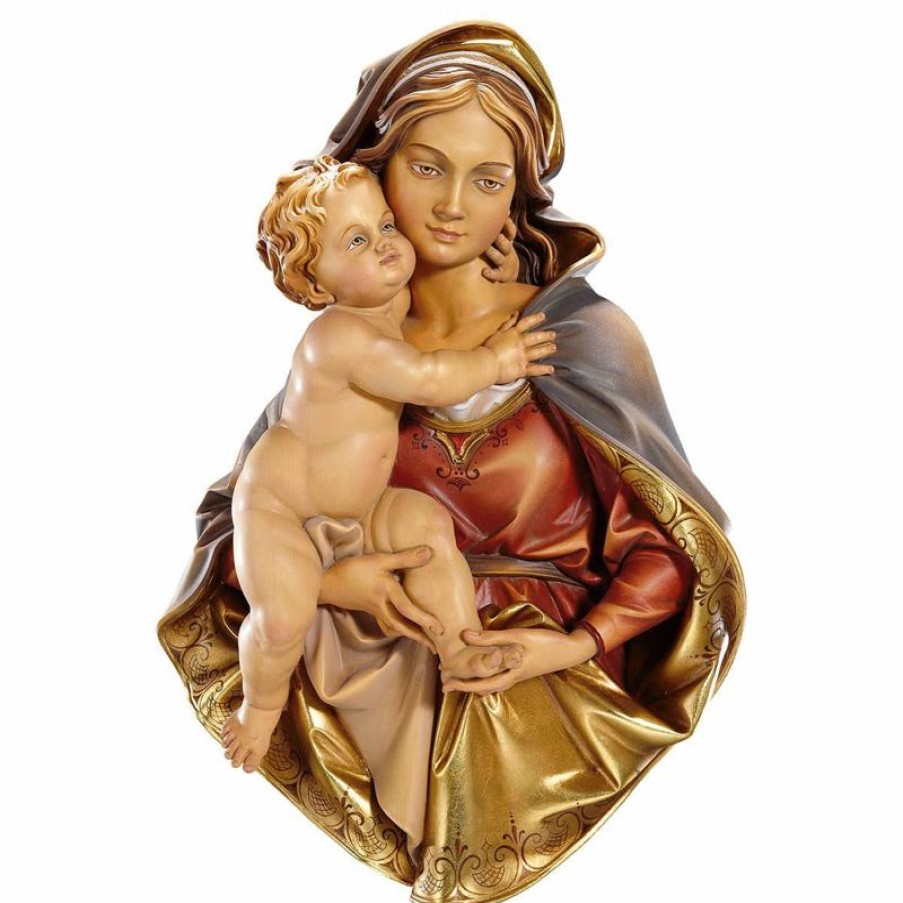 ULPE Sculture Sacre in legno Val Gardena Busto Madonna Cm 36 (14,2 Inch) Statua Da Parete Dipinta Ad Olio In Legno Val Gardena Religious & Catholic Necklaces