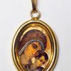 EB Arte Sacra Madonna Del Cammino Ciondolo Pendente Ovale Mm 19X24 (0,75X0,95 Inch) Argento Placcato Oro E Porcellana Uni Uomo Donna Italian Rosaries & Made In Italy Jewelry